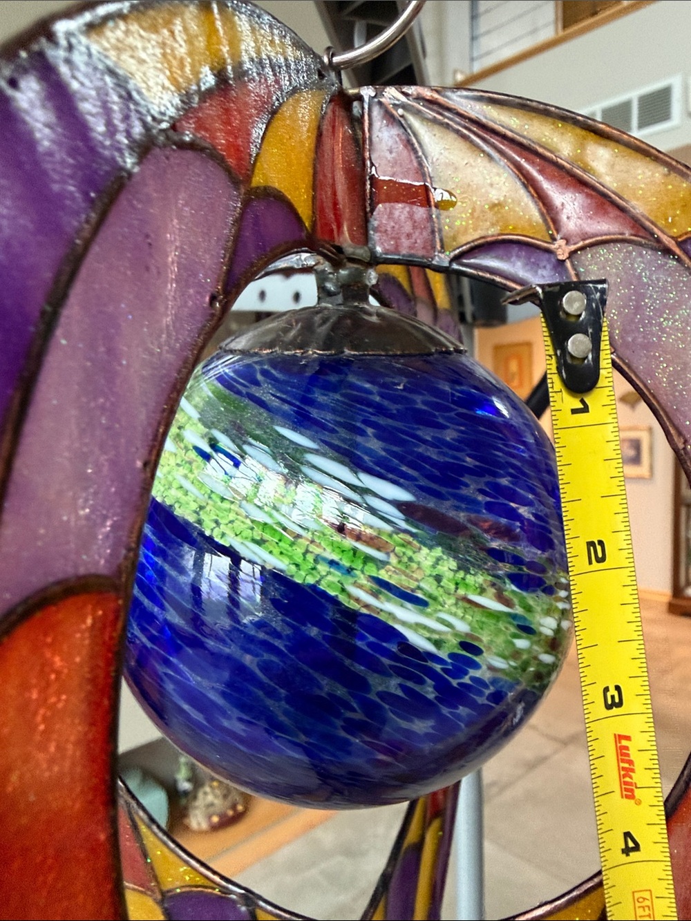 Vintage Stained Glass Hot Air Balloon Hanging Art - Purple, Yellow & Blue - Picture 9 of 10